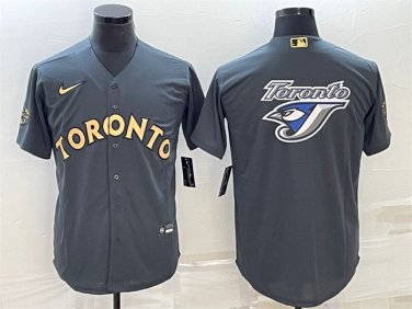 Activewear Baseball Uniform Toronto Blue Jays Blank Jerseys Charcoal Team Big Logo Cool Shirt