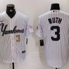 Men's Babe Ruth #3 New York Yankees Home Player Jersey White