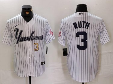 Men's Babe Ruth #3 New York Yankees Home Player Jersey White