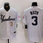 Men's Babe Ruth #3 New York Yankees Home Player Jersey White