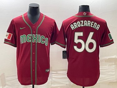 Mexico Uniform 56 Randy Arozarena Jerseys Red 2023 World Baseball Classic Shirt