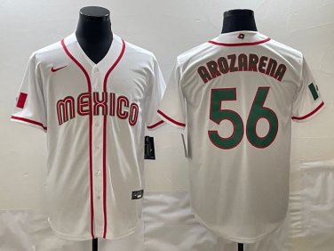 Mexico Uniform 56 Randy Arozarena Jerseys White 2023 World Baseball Classic Shirt