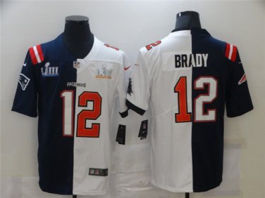 Patriots x Buccaneers #12 Tom Brady Jerseys Split Navy