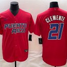 Puerto Rico Uniform 21 Roberto Clemente Jerseys Red 2023 World Baseball Classic Shirt