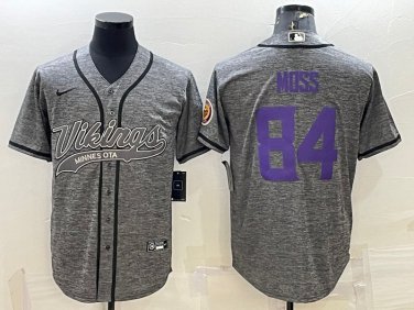 Vikings Uniform #84 Randy Moss Jerseys Grey Baseball CoolBase Shirts