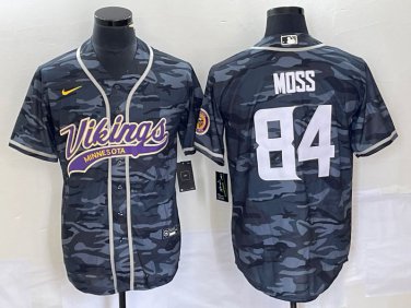 Vikings Uniform #84 Randy Moss Jerseys Grey Camo Baseball CoolBase Shirts
