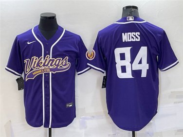 Vikings Uniform #84 Randy Moss Jerseys Purple Baseball CoolBase Shirts