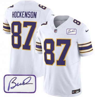 Vikings Uniform #87 T.J. Hockenson Jerseys White F.U.S.E. Bud Grant Patch