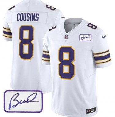 Vikings Uniform 8 Kirk Cousins Jerseys White 2023 F.U.S.E. Bud Grant Patch