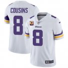 Vikings Uniform 8 Kirk Cousins Jerseys White with C patch Limited Shirts