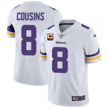 Vikings Uniform 8 Kirk Cousins Jerseys White with C patch Limited Shirts