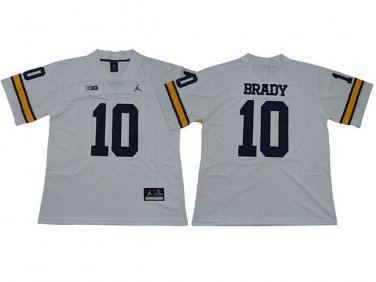 Wolverines Uniform #10 Tom Brady Jerseys College White Game Limited Shirts