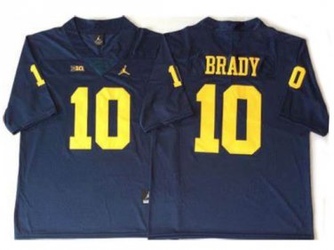 Wolverines Uniform #10 Tom Brady Jerseys Navy College Game Limited Shirts
