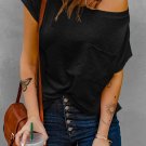 New black pocketed tee with side slits_1