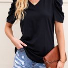 New black puff sleeve v neck t shirt