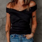 New black ribbed criss cross off shoulder top_1
