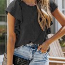 New black ribbed knit ruffled short sleeve t shirt_1