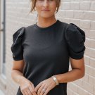 New black ribbed puff short sleeve top