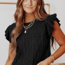 New black ruffle sleeve cable knit top