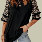 New black ruffled leopard sleeve patchwork top_1
