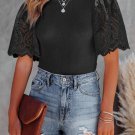 New black scalloped eyelet sleeve ribbed knit top_1