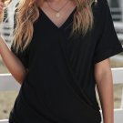New black short sleeves drape knit top