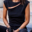 New black slash cutout cap sleeve t shirt_1