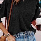 New black smocked 3&4 sleeve casual loose top