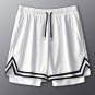 Men's Double Deck Short Basketball Breathable Mesh Shorts White