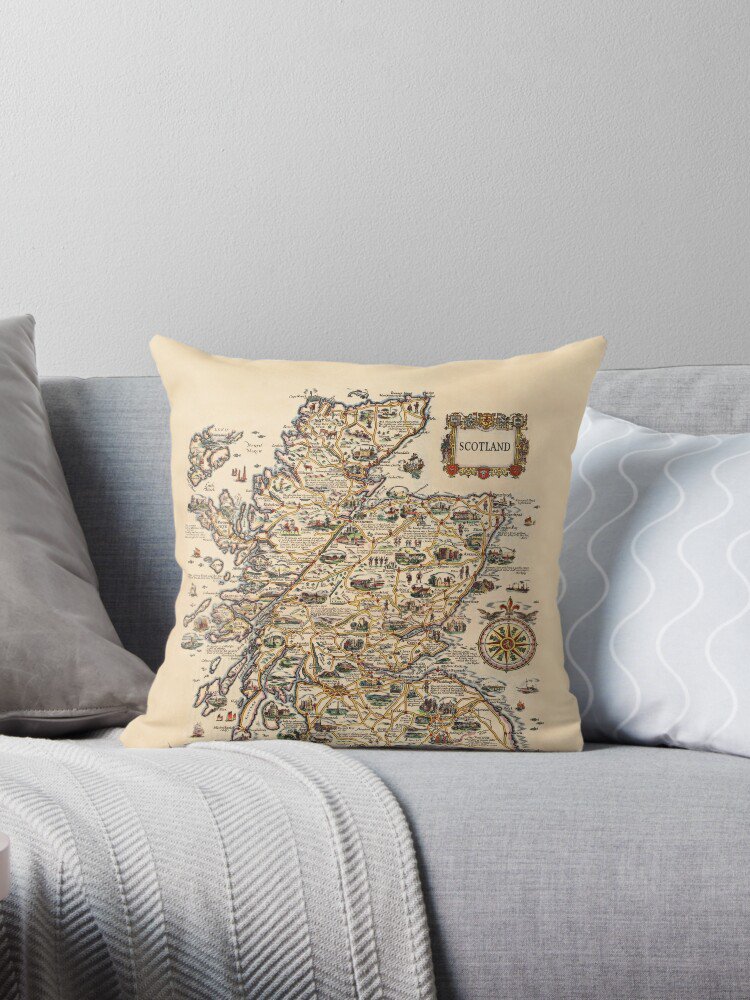 1927 Vintage Scotland Map Design - Unique Gift Idea Pillow