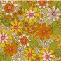 1960s, 1970s Retro Floral In Green, Pink & Orange - Flower Power Pillow