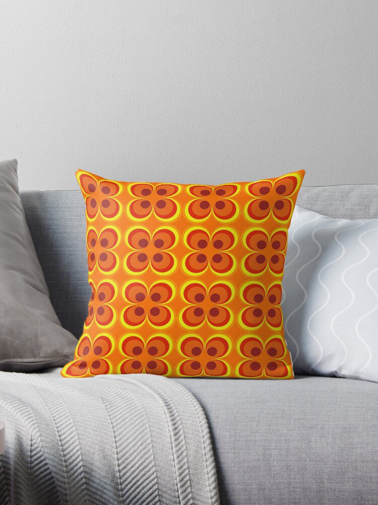 1970s Burnt Orange Retro Design Pillow
