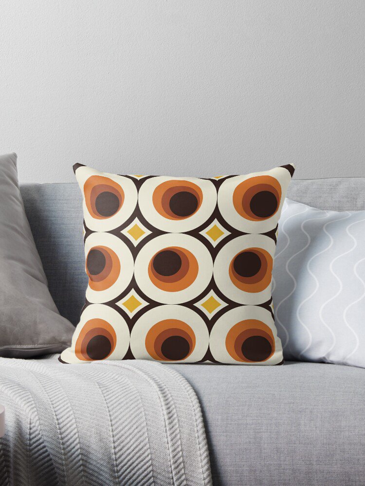 1970s Orange Mid-century Modern Circle 1 Pillow