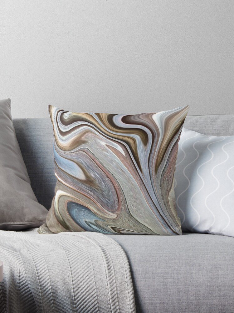 1980s Abstract Neutral Brown Tan Marble Swirls Mid Century Modern Pillow