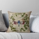 1980s Dark Academia Leaves Botanical Art Vintage French Dragonfly Pillow