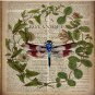 1980s Dark Academia Leaves Botanical Art Vintage French Dragonfly Pillow