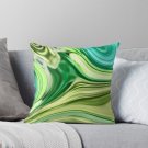 1980s Modern Abstract Turquoise Lime Green Marble Swirls Pillow