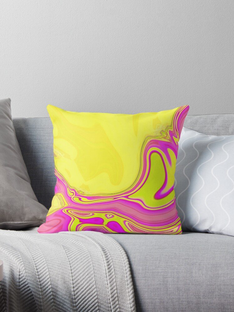1980s Preppy Hot Pink Yellow Swirls Mid Century Modern Pillow