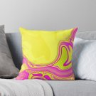 1980s Preppy Hot Pink Yellow Swirls Mid Century Modern Pillow