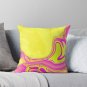 1980s Preppy Hot Pink Yellow Swirls Mid Century Modern Pillow