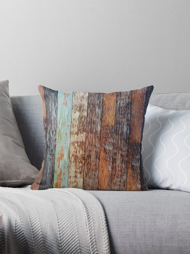 1980s Primitive Western Country Farmhouse Brown Barn Wood Pillow