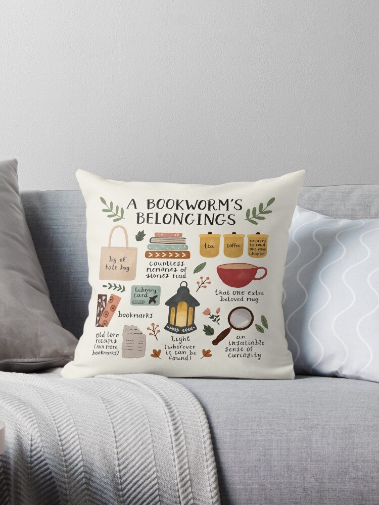 A Bookworm's Belongings Pillow