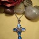 Silver & Blue Crystal Cross Necklace-25346