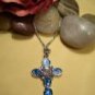 Silver & Blue Crystal Cross Necklace-25346