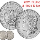 UNCIRCULATED D MINT 90% 99% 21XG 1921 D 2021 D Denver 1oz Silver Dollars 2 US Coins