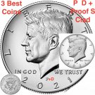 Set 3 US Coins 2021 PDS Kennedy Half Dollars 2x Business Strike Clad from US Proof