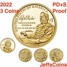 3 US Coins Best 2022 PDS SACAGAWEA NATIVE AMERICAN Ely Parker Civil War ROLL PROOF