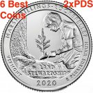 2x 2020 PDS Marsh Billings Rockefeller Historical Park Quarter Vermont 6 US Coins