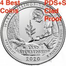 4 US Coins 2020 PDSS Marsh Billings Rockefeller Vermont ATB Quarters Clad Proof
