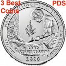 3 US COINS Best BU 2020 PDS Marsh Billings Rockefeller Park Vermont Quarters ATB